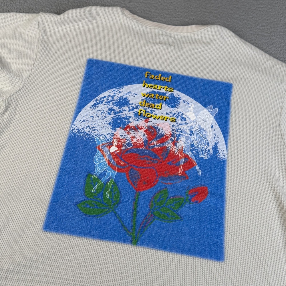 Boys Lie Thermal Shirt OSO Faded Hearts Flowers Waffle Knit Streetwear Fairy